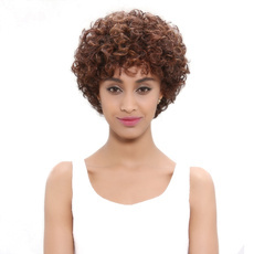 Human Hair Medium Curly Hair Wave Wig For Women RC0519