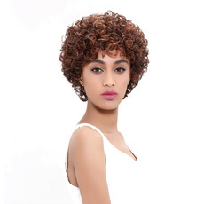 Human Hair Medium Curly Hair Wave Wig For Women RC0519