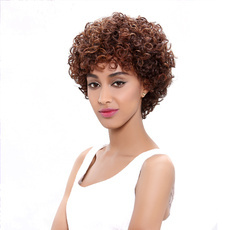 Human Hair Medium Curly Hair Wave Wig For Women RC0519