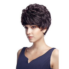 Human Hair Short Neat Bang Curly Hair Wig For women RC0508