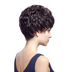 Human Hair Short Neat Bang Curly Hair Wig For women RC0508