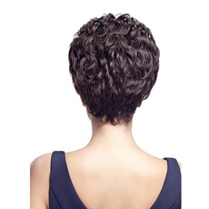 Human Hair Short Neat Bang Curly Hair Wig For women RC0508