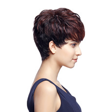 Human Hair Short Straight Pixie&Boy cuts Wig For Women RC 0490