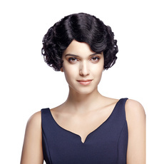 Rebecca Short Wavy Remy Human Hair Curly Bob Retro <em>Wave</em> 9 Inch Wig
