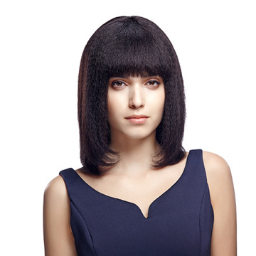 Remy Human Hair Wig Medium Straight Bob Straight Yaki Wig For Women RC0500