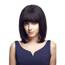 Remy Human Hair Wig Medium Straight Bob Straight Yaki Wig For Women RC0500
