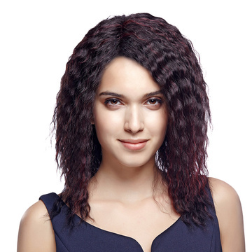 Human Remy Hair Double Lace Part Front Wig Curly Wave Medium Style For Women RC0736