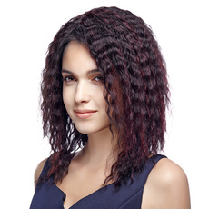 Human Remy Hair Double Lace Part Front Wig Curly Wave Medium Style For Women RC0736