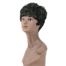Rebecca Ombre Short Curly Synthetic Hair Wig Green 12 Inch Pixie Cut 