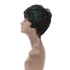 Rebecca Ombre Short Curly Synthetic Hair Wig Green 12 Inch Pixie Cut 