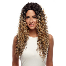 Synthetic Hair Long Lace Front Kinky Curly Ombre Wig 26 Inch RC0663