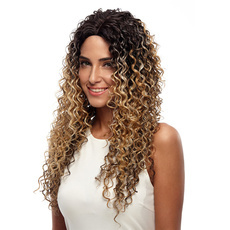 Synthetic Hair Long Lace Front Kinky Curly Ombre Wig 26 Inch RC0663