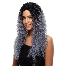 Synthetic Hair Long Lace Front Kinky Curly Ombre Wig 26 Inch RC0663