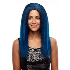 Synthetic Hair Natural Blue Skin part Front Lace Wig Long Straight 24 Inch RC0629