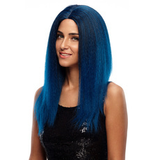 Synthetic Hair Natural Blue Skin part Front Lace Wig Long Straight 24 Inch RC0629
