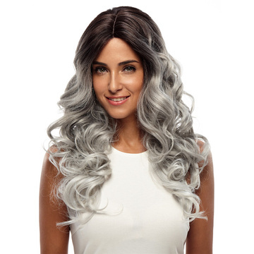 Synthetic Hair Skin Part Lace Front Wig Curly Long Curly Heat Resistant Fiber Ombre Color Wig For Women RC0666