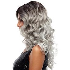 Synthetic Hair Skin Part Lace Front Wig Curly Long Curly Heat Resistant Fiber Ombre Color Wig For Women RC0666