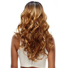 Synthetic Hair Skin Part Lace Front Wig Curly Long Curly Heat Resistant Fiber Ombre Color Wig For Women RC0666
