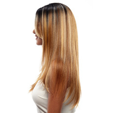 Synthetic Hair Skin Part Lace Front Wig Long Straight Heat Resistant Fiber Ombre Color Wig For Women RC0776