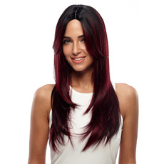 Synthetic Hair Skin Part Lace Front Wig Long Straight Heat Resistant Fiber Ombre Color Wig For Women RC0776