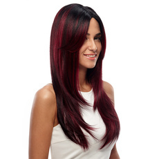 Synthetic Hair Skin Part Lace Front Wig Long Straight Heat Resistant Fiber Ombre Color Wig For Women RC0776