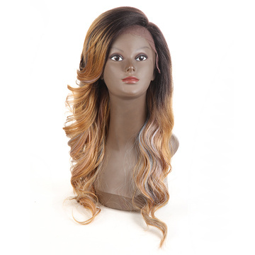 Synthetic Lace Front Long Wavy Wig Ombre color Heat Resistant Fiber Hair Wigs For Women RC0894