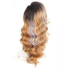 Synthetic Lace Front Long Wavy Wig Ombre color Heat Resistant Fiber Hair Wigs For Women RC0894