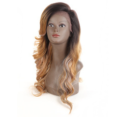 Synthetic Lace Front Long Wavy Wig Ombre color Heat Resistant Fiber Hair Wigs For Women RC0894