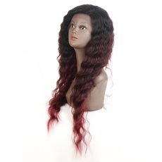Synthetic Lace Front Long Wavy Wig Ombre color Heat Resistant Fiber Hair Wigs For Women RC0895