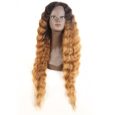 Synthetic Lace Front Long Wavy Wig Ombre color Heat Resistant Fiber Hair Wigs For Women RC0896