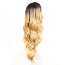 Synthetic Lace Front Long Wavy Wig Ombre color Heat Resistant Fiber Hair Wigs For Women RC0899