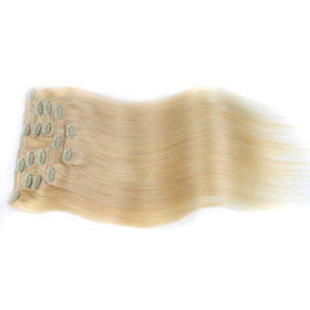 Straight Chinese Remy  Light Blonde Hair Full Head Natural 7 pieces Clip In Human Hair Extensions RC805