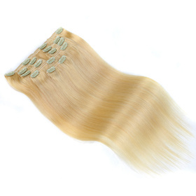 Straight Chinese Remy  Light Blonde Hair Full Head Natural 7 pieces Clip In Human Hair Extensions RC805