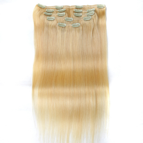 Straight Chinese Remy  Light Blonde Hair Full Head Natural 7 pieces Clip In Human Hair Extensions RC805
