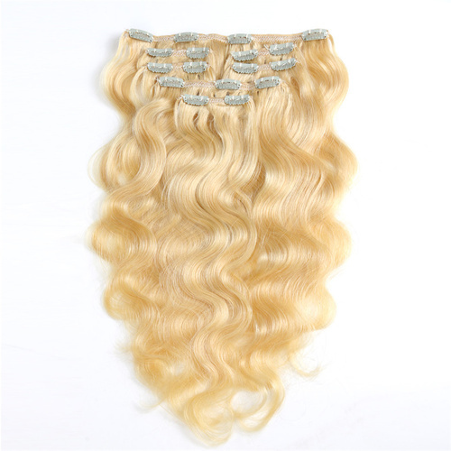 Body Wave Chinese Remy Hair Light Blonde 613# Full Head Natural 7 pieces  Clip In Human Hair Extensions RC954