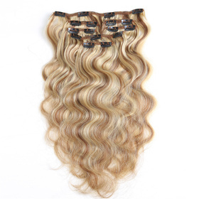 <em>Body</em> <em>Wave</em> Chinese Remy Hair Light Blonde 613# Full Head Natural 7 pieces  Clip In Human Hair