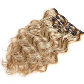 Body Wave Chinese Remy Hair Light Blonde 613# Full Head Natural 7 pieces  Clip In Human Hair Extensions RC956
