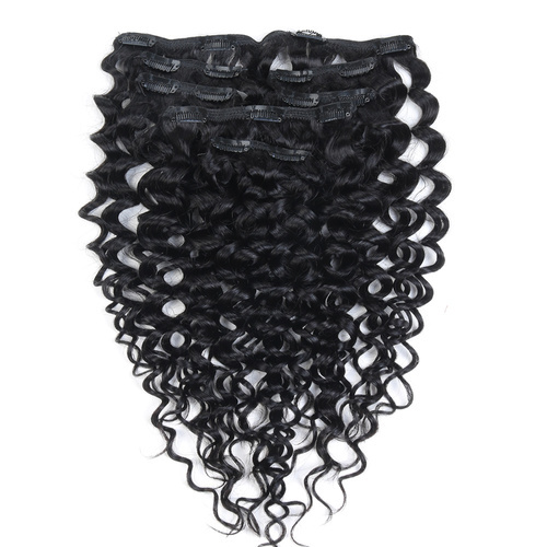 Afro Kinky Curly 7 PCS Clip In Human Hair Extensions Basic Color RC0970