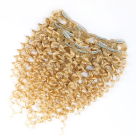 Afro Kinky Curly 7 PCS Clip In Human Hair Extensions Light Color 613# RC0970