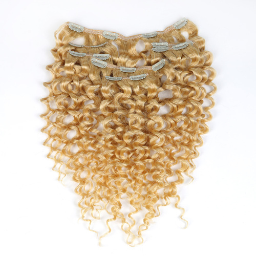 Afro Kinky Curly 7 PCS Clip In Human Hair Extensions Light Color 613# RC0970