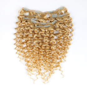 Afro Kinky Curly 7 PCS Clip In Human <em>Hair</em> Extensions Light Color 613# RC0970
