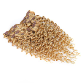 Afro Kinky Curly 7 PCS Clip In Human Hair Extensions P-Mix Colors RC0970